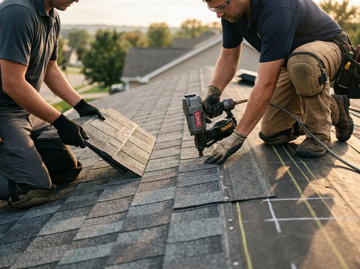 Professional roofer working on a residential roof in Delray Beach
